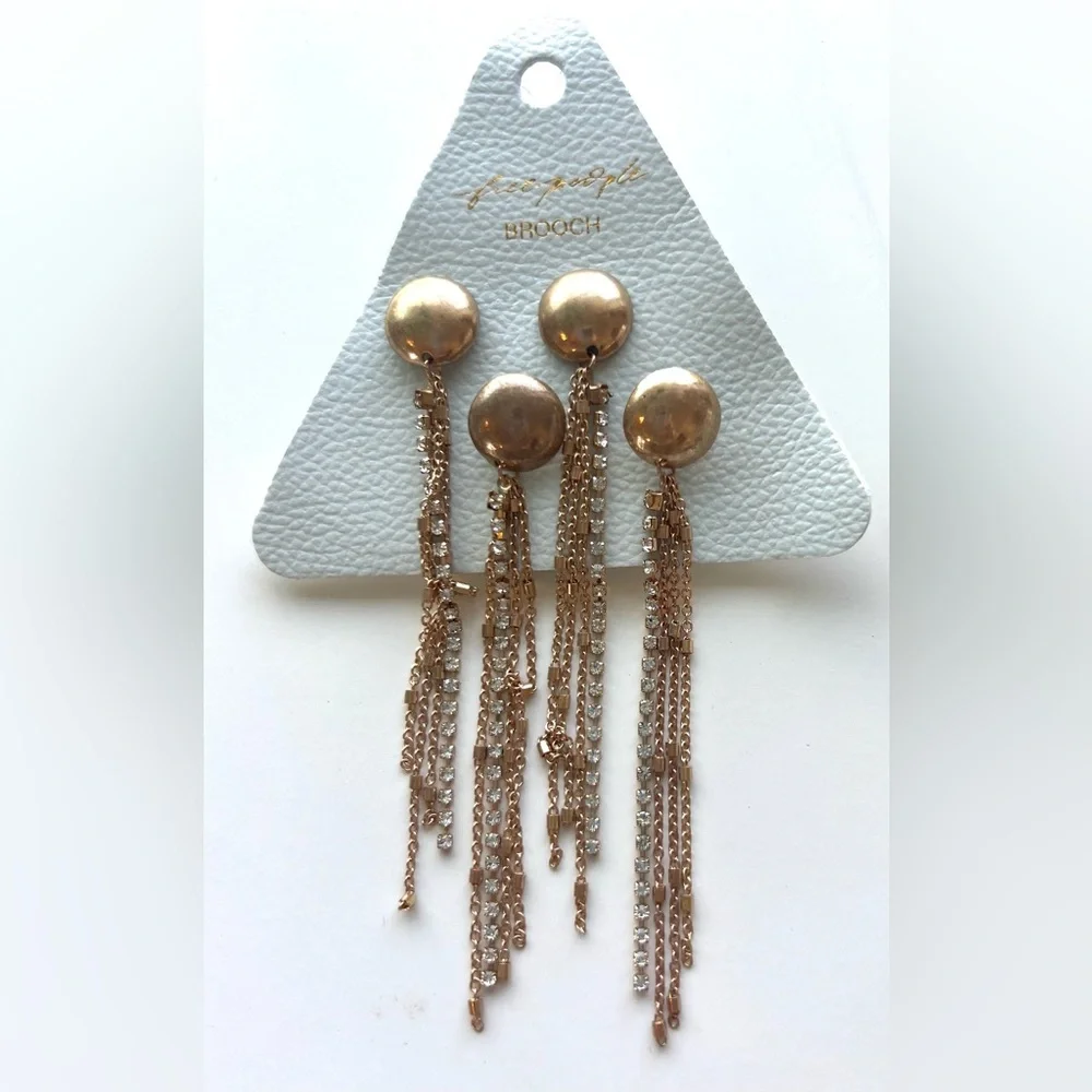 Free People Brandy fringe pin set Gold Brooch with Dangle Chains - Picture 7 of 7
